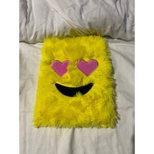 Journal 160 page fuzzy bright yellow emoji heart eyes book hard cover nwot